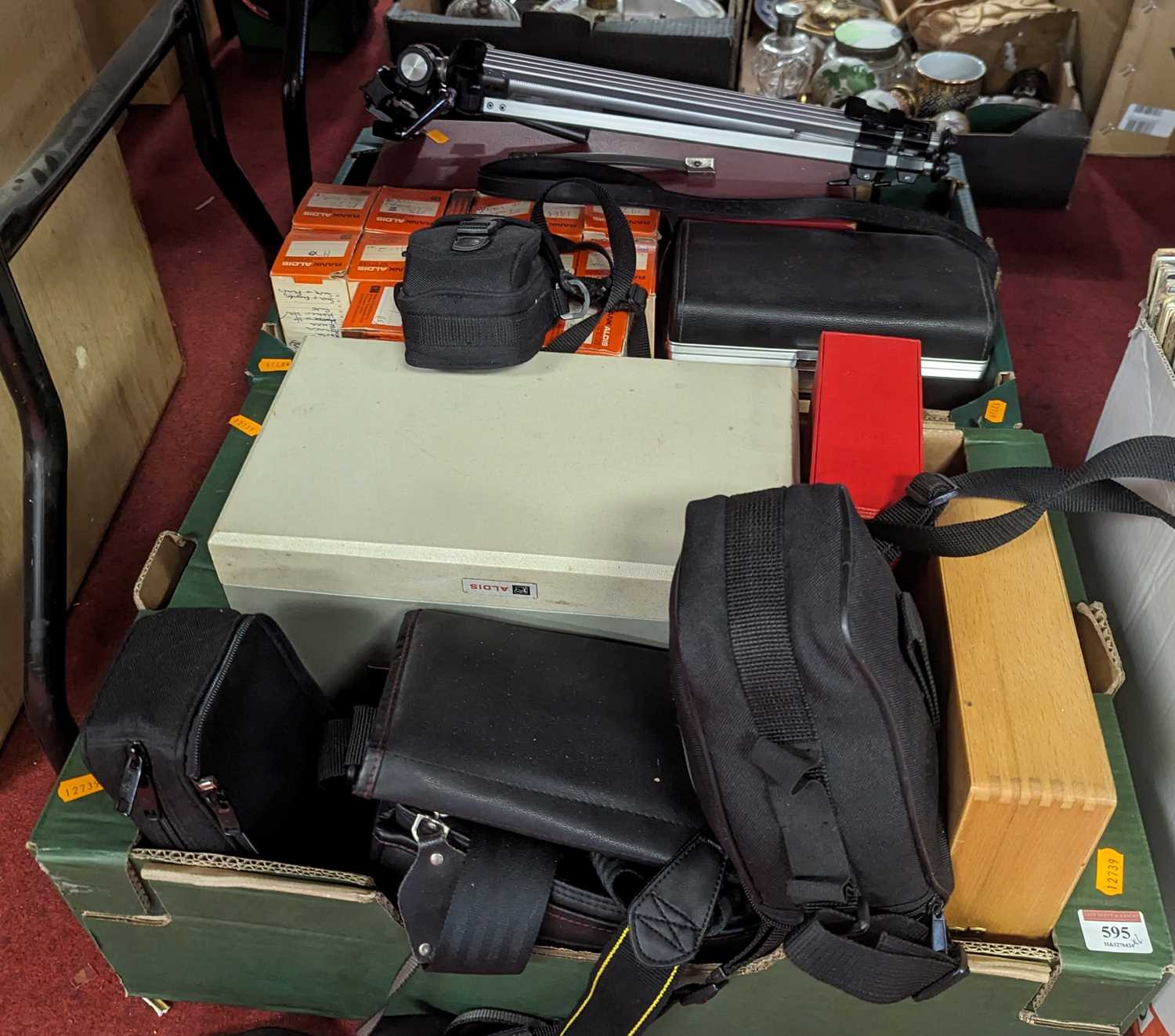 Two boxes of vintage photography equipment