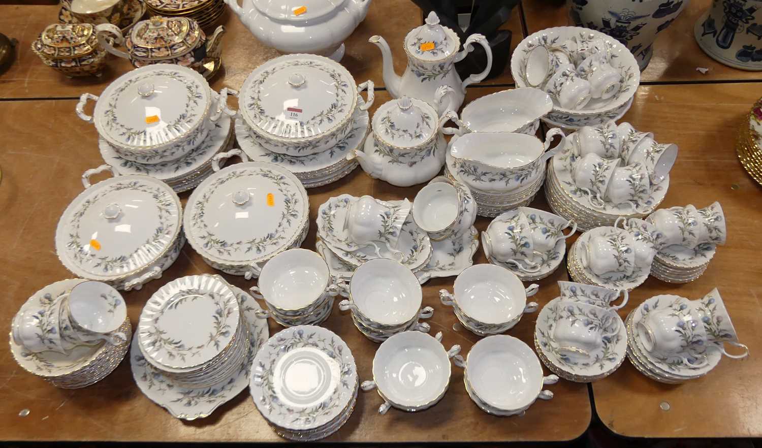 An extensive Royal Albert dinner, coffee and tea service, in the Brigadoon pattern All well used,