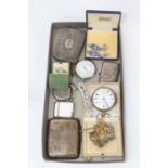 A collection of silver and costume jewellery, to include pocket cigarette case, pocket watches,