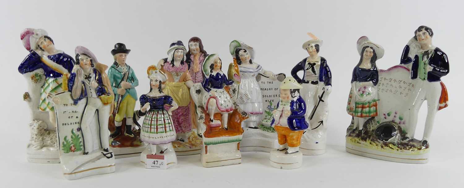 A collection of ten Victorian Staffordshire pearlware figures Sailor and wife – nibbles to the