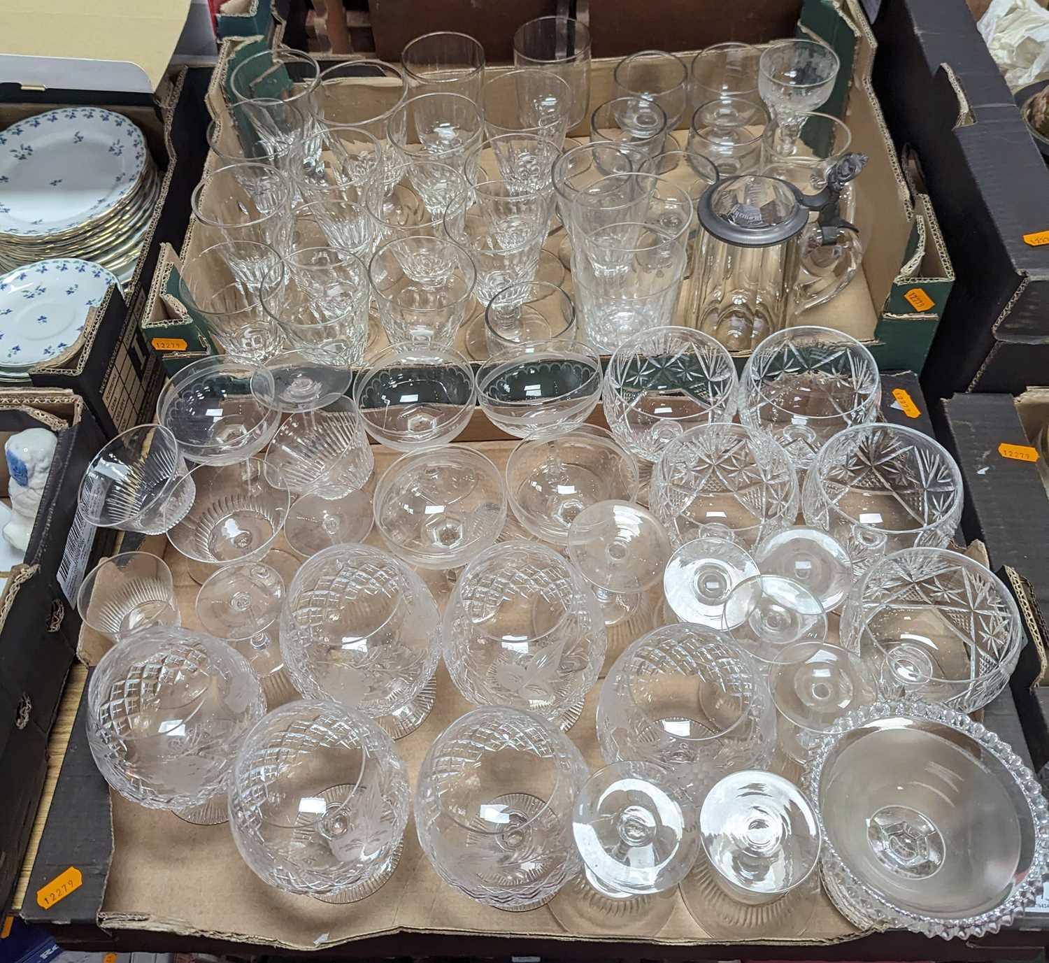 Two boxes of mixed glassware, to include 19th century rummers