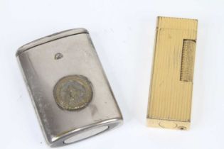 A Dunhill gilt metal cigarette lighter, of rectangular shape; together with a pocket ashtray