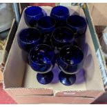 A set of eight Bristol Blue glass goblets