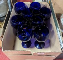 A set of eight Bristol Blue glass goblets