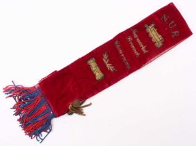 A National Union of Railwaymen Newmarket branch chairman sash decorated to read NUR with 2-6-0