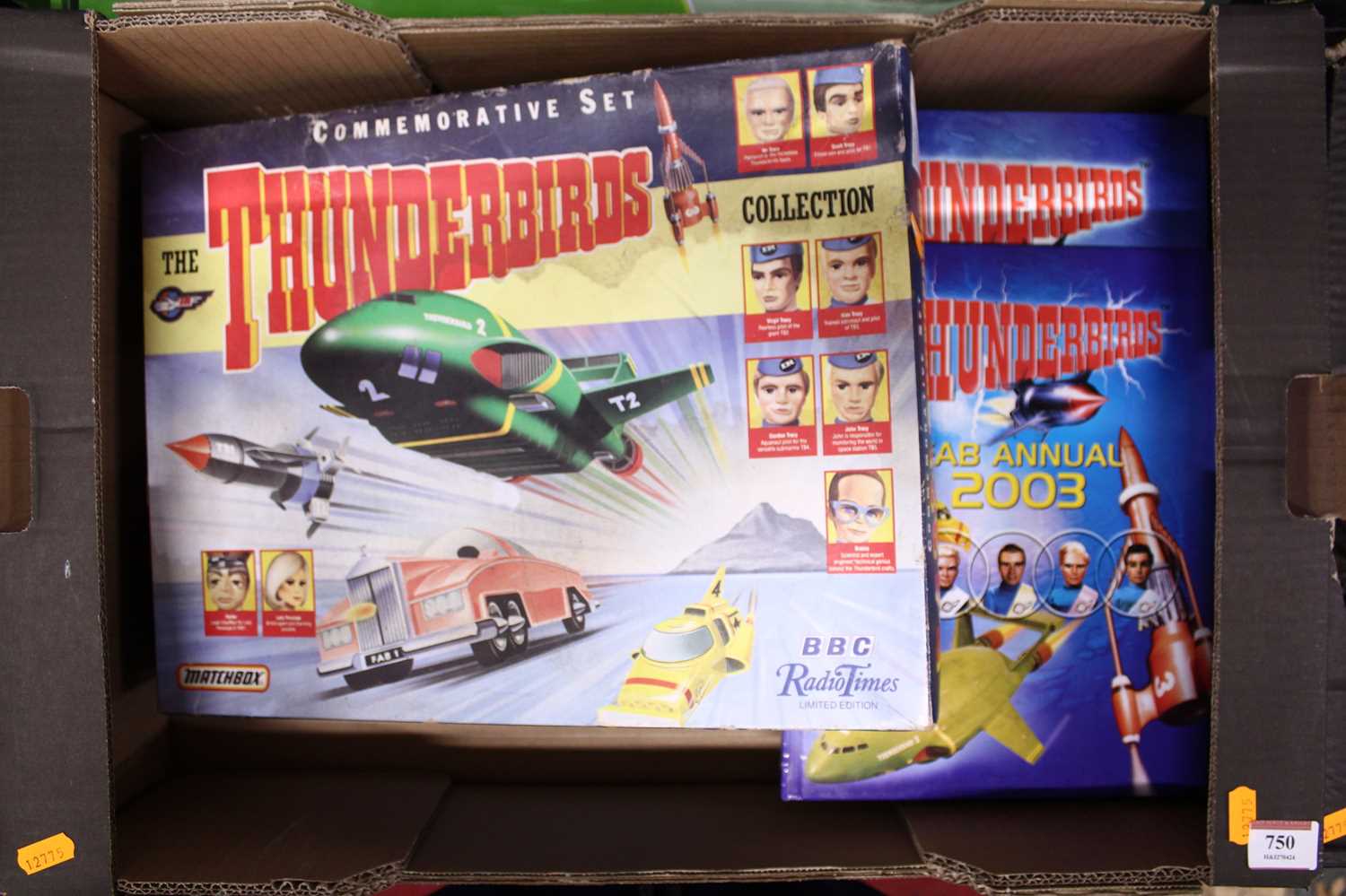 A tray containing Matchbox Thunderbirds related novelties, to include Thunderbirds Commemorative