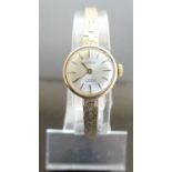 A lady's Mappin 9ct gold cased manual wind wristwatch, on integral 9ct gold bark-link bracelet, 14.