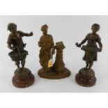 After Moreau, a pair of early 20th century spelter figures of flower sellers, the boy & girl each