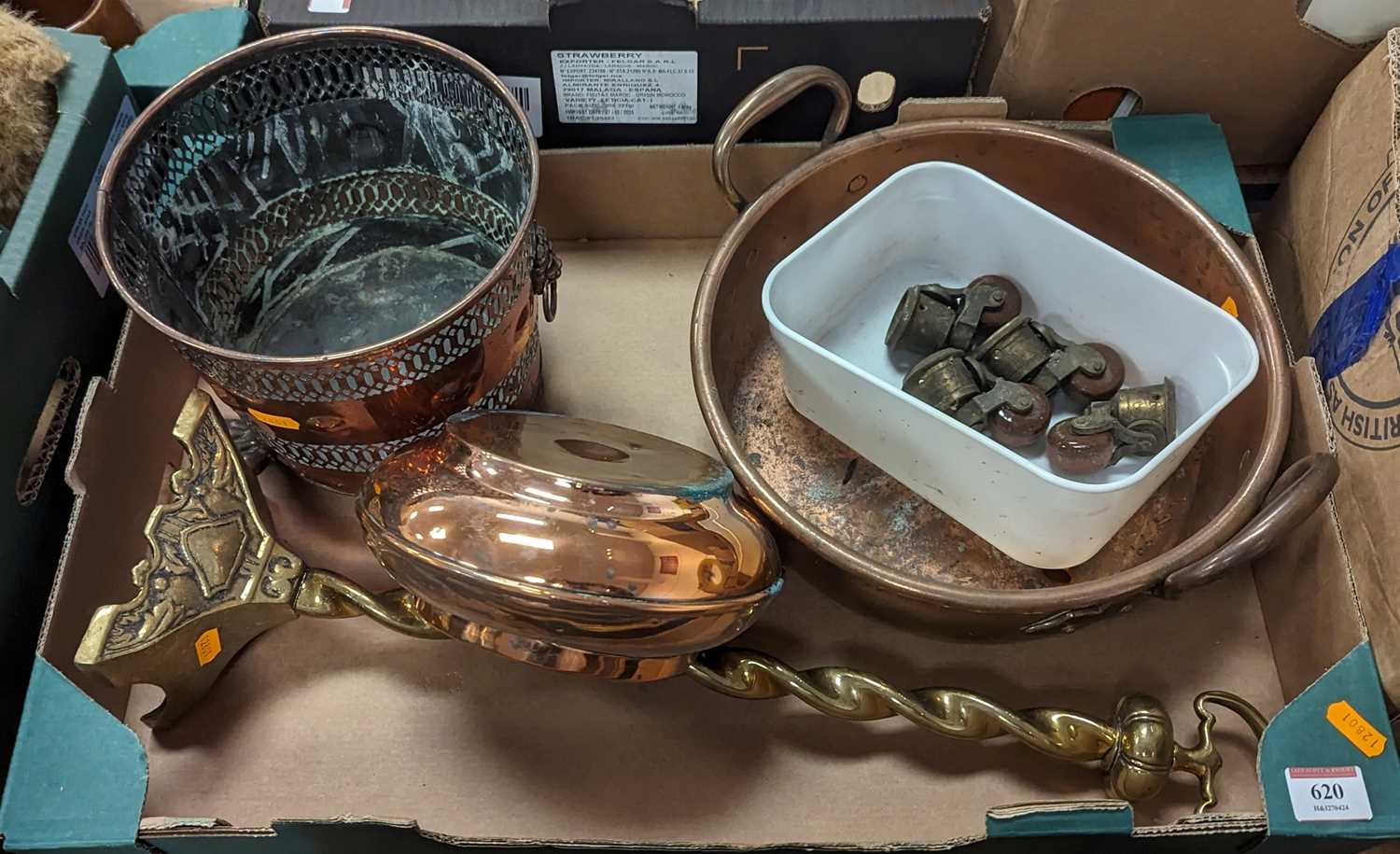 A collection of Victorian and later metalwares, to include a jam pan