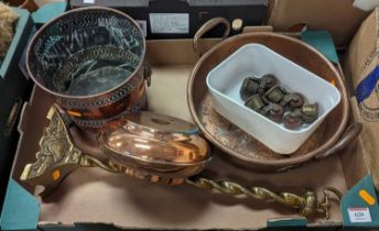 A collection of Victorian and later metalwares, to include a jam pan