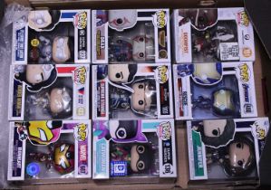 A tray containing a quantity of pop figures to include Wonderwoman, Rescue etc