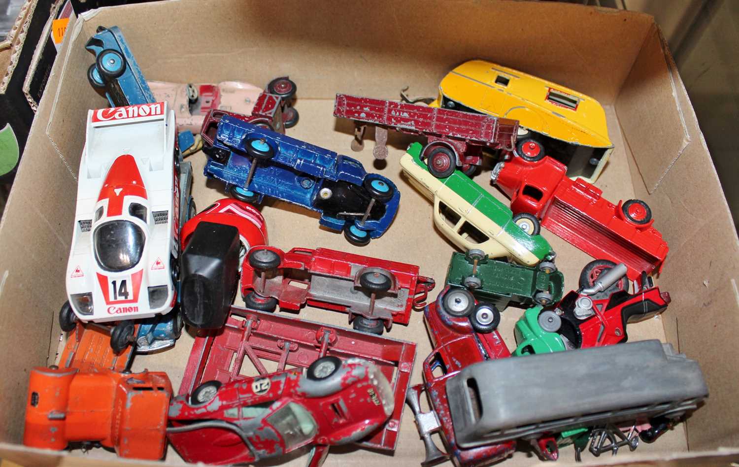 Two small trays containing loose and playworn diecast to include Dinky Toys Alston, Corgi Porsche - Image 2 of 2