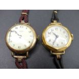 A vintage gold plated lady's manual wind wristwatch, case dia.25mm; together with one other (2)