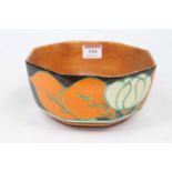 A Clarice Cliff water-lilies pattern octagonal bowl, dia.18cm Restored.