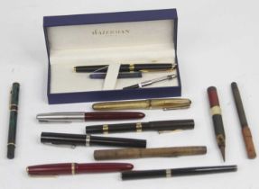 A collection of fountain pens, to include Waterman and Parker
