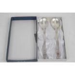 A Chinese white metal spoon and chopstick set, stamped 800, boxed