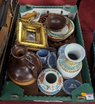 Mixed ceramics and metalware, to include a Newlyn style copper charger, Wedgwood blue jasper ware