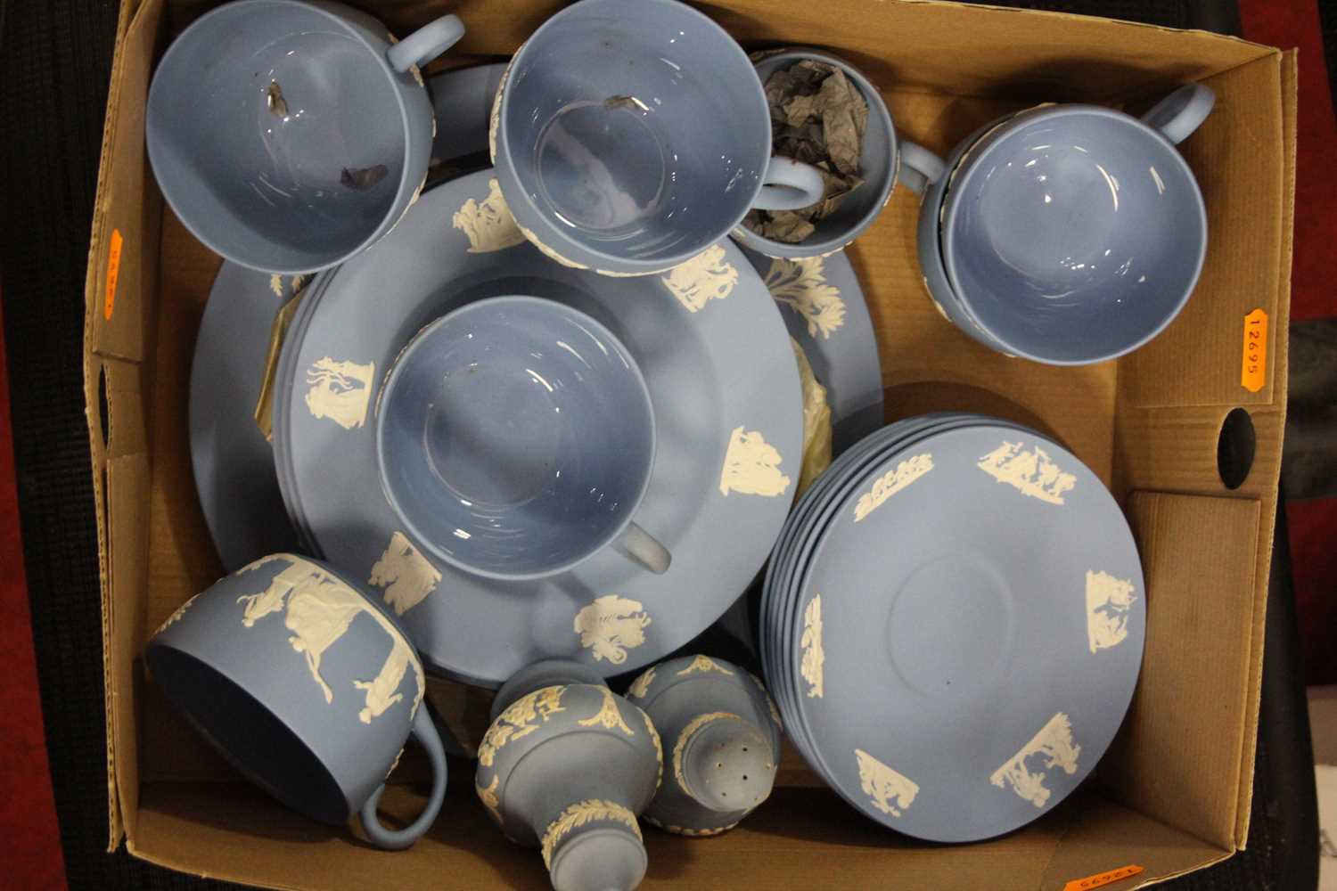 A collection of Wedgwood blue jasperware