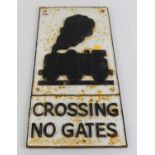 A cast iron railway sign 'Crossing, No Gates' 58x29cm