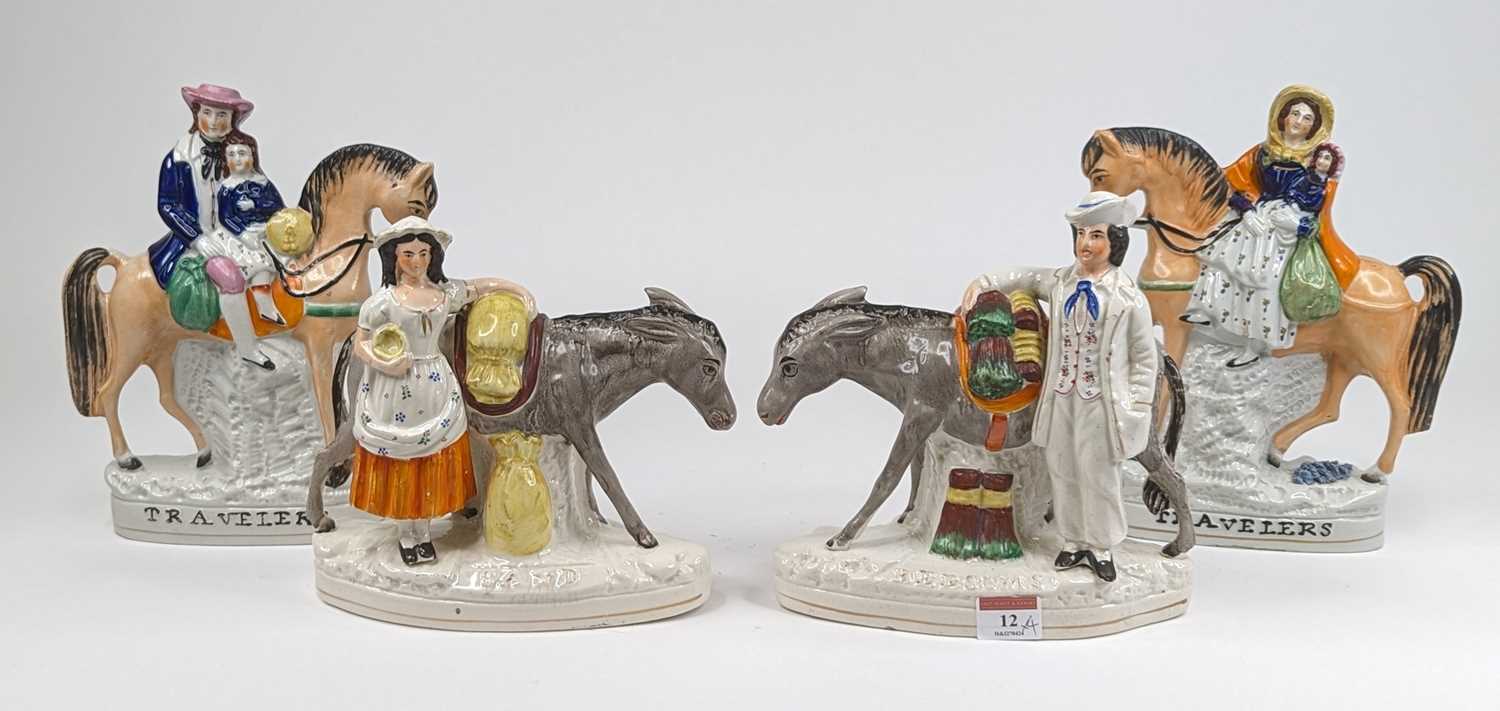 A pair of Victorian Staffordshire flat back figures, inscribed Beesums Sand, height 21cm, together
