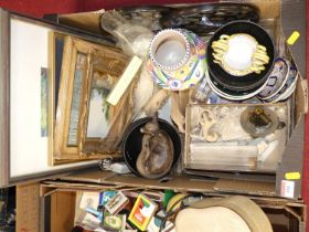 Three boxes of miscellaneous items, to include matchboxes, Poole Pottery and Sambuco majolica