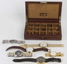 A collection of costume jewellery to include cufflinks and fashion wristwatches, to include Timex