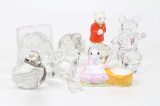 A collection of crystal and pottery animal figures, to include Langham and Wedgwood, the largest h.