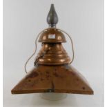 A vintage copper hanging lantern, adapted and with later shade, width 34cm
