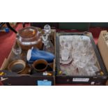 Two boxes of glassware and ceramics, to include crystal drinking glasses