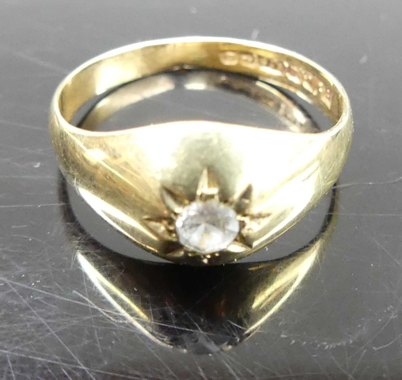 A Victorian style 9ct gold diamond solitaire ring, the 'gypsy' set round cut diamond weighing approx