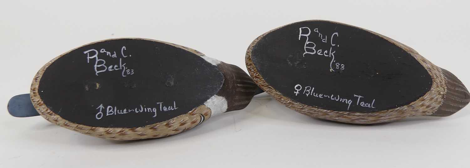Two P&C Beck models of blue winged teals, length 17cm Painted wood. In good condition. - Image 2 of 2