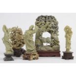 A collection of Chinese carved soapstone figures, the largest h.20cm