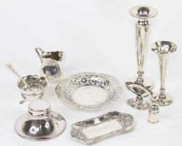 A collection of silver and plated items, to include a pierced dish, Birmingham 1931; capstan