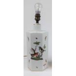 An Herend Rothschild Bird pattern porcelain hexagonal table lamp, height 31cm Requires re-wiring.