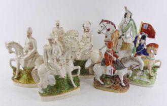 A pair of Victorian Staffordshire flat back figures on horseback, being Lord Roberts and Baden