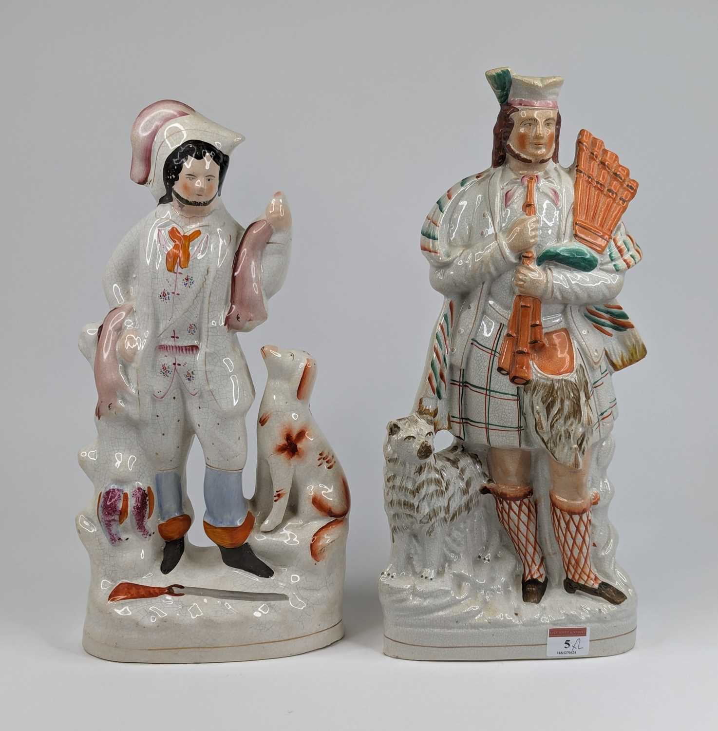 Two Victorian Staffordshire flat back figures, largest height 42cm Both heavily crazed. One with