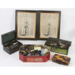 Miscellaneous items to include prints, wick scissors, antique spectacles etc