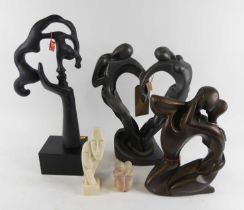 A collection of five abstract composite sculptures, the largest h.52cm