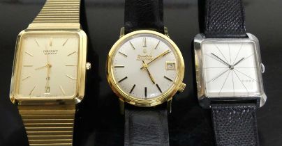 A gent's Bulova Accutron steel cased wristwatch, case dia.34mm; together with two fashion watches by