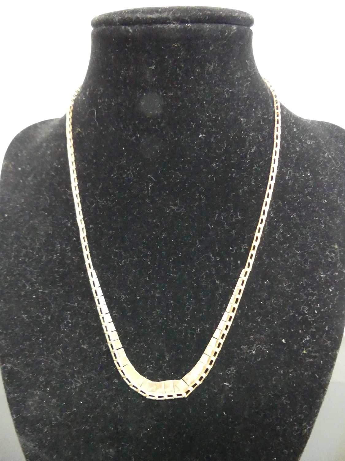 A modern 9ct gold graduated brick-link necklace; together with a 9ct gold belcher chain, 9.6g; and a - Image 3 of 3
