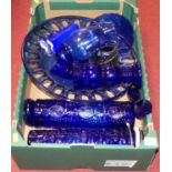 A collection of blue glassware, to include fruit bowl, vases, jug etc