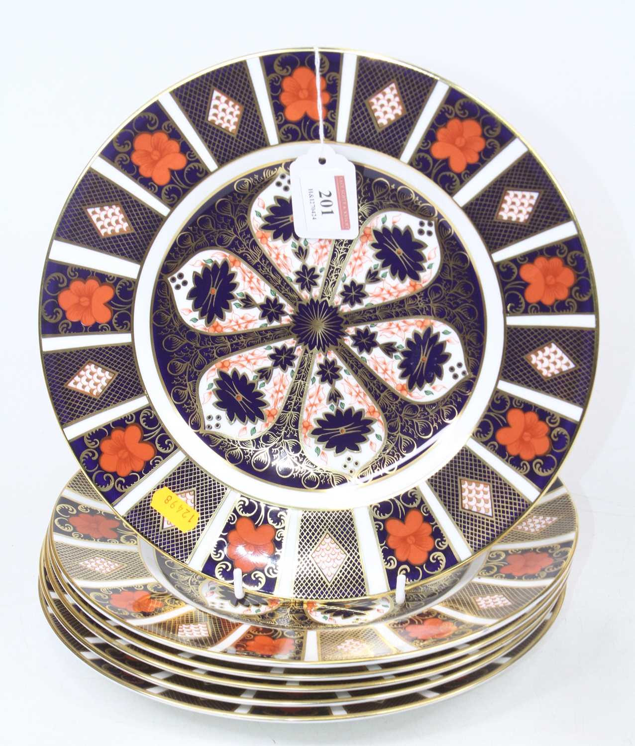 A collection of six Royal Crown Derby 1128 pattern imari dinner plates, dia.27cm Intact but have