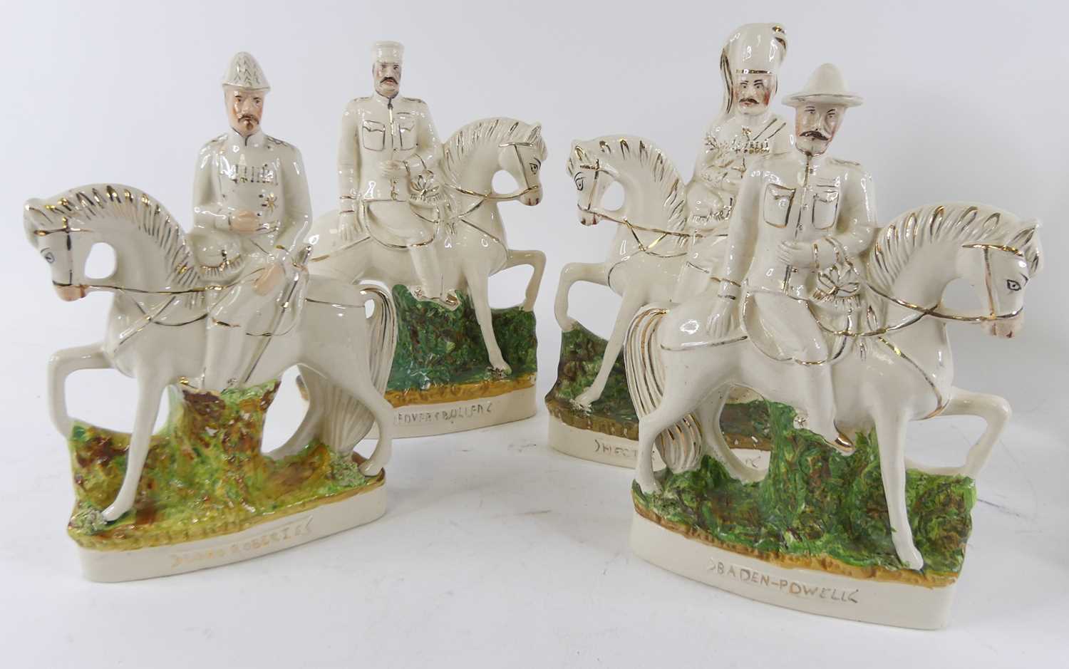 A pair of Victorian Staffordshire flat back figures on horseback, being Lord Roberts and Baden - Image 2 of 4