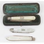 A Victorian fruit knife, having mother of pearl handle and silver blade, maker Thomas Marples,