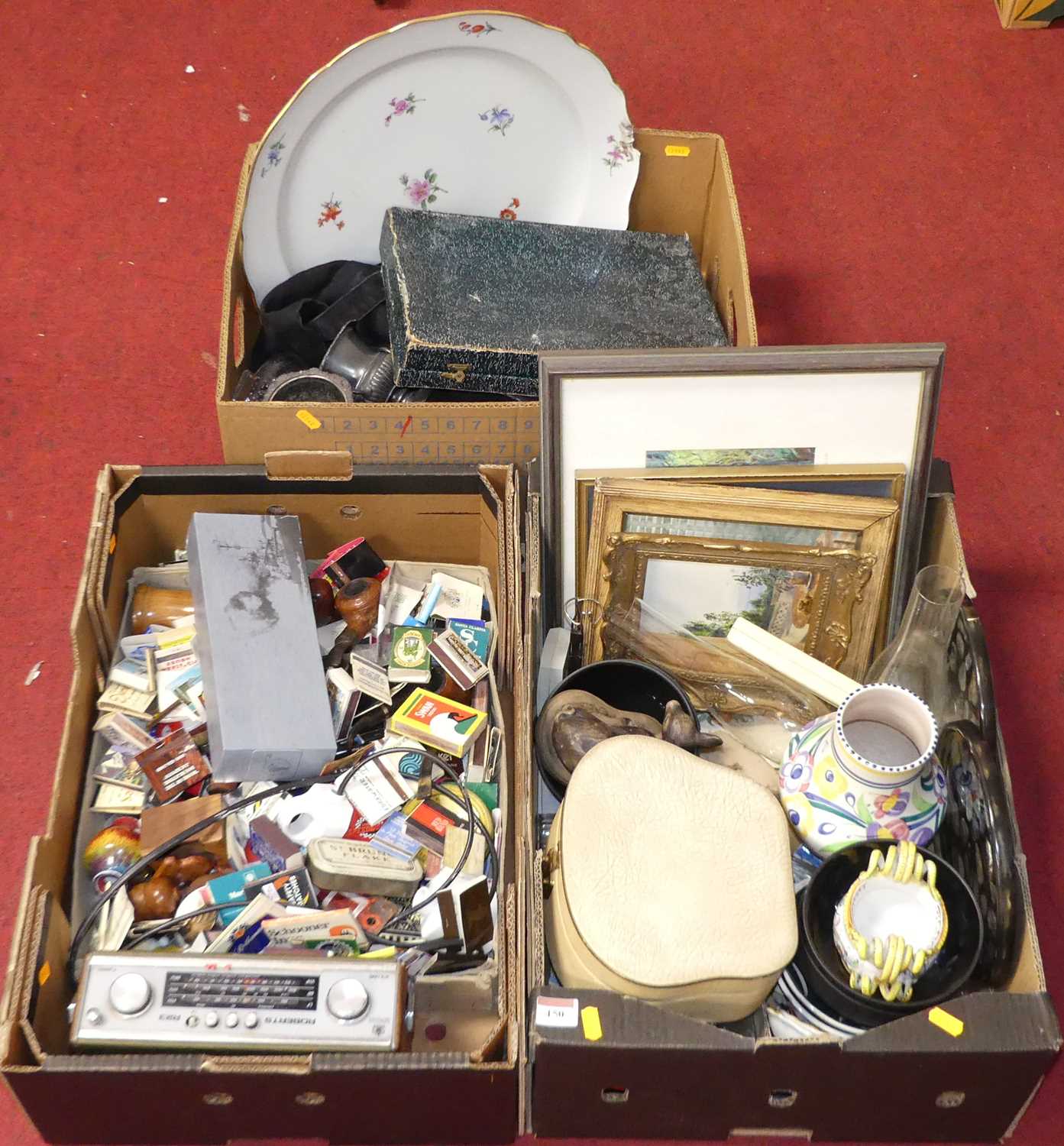 Three boxes of miscellaneous items, to include matchboxes, Poole Pottery and Sambuco majolica - Image 3 of 3