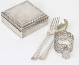 An Edward VII silver jewellery box, Birmingham 1907; together with a pierced silver napkin ring