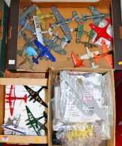 Three trays containing plastic kit built aircraft models