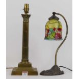 A brass table lamp, in the form of a Corinthian column, height 42cm, together with another brass