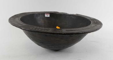 A West African carved wood ceremonial bowl, Nupe people, Nigeria, dia.48cm