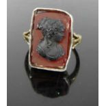 A Victorian 18ct gold intaglio ring, 5.3g, size K, setting dimensions 18 x 13mm